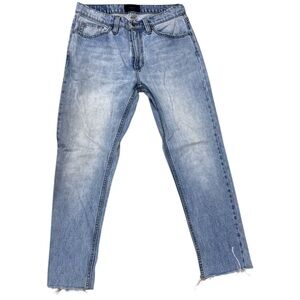 Rolla’s Jeans light wash denim straight leg cuffed frayed mom jean 32W • 32L